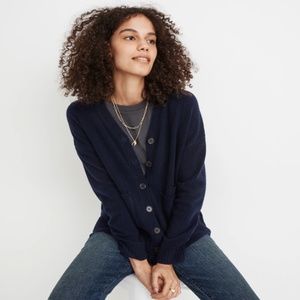 Madewell (Re)sourced Cashmere Ex-Boyfriend Cardigan Sweater Midnight Blue Size M